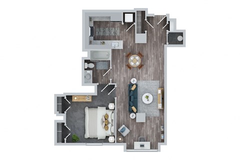 Floor plan for 1 bed, 1 bath, 824 sqft